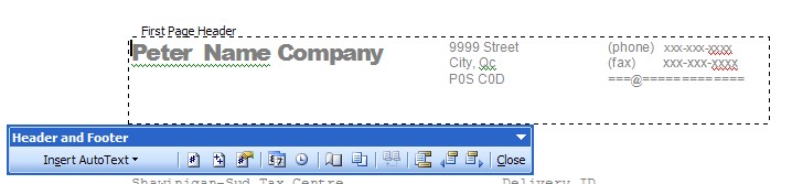 Header in Word
