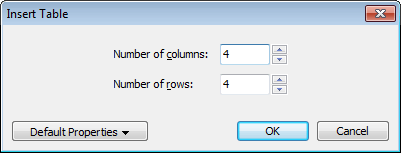 The 'Insert table' dialog