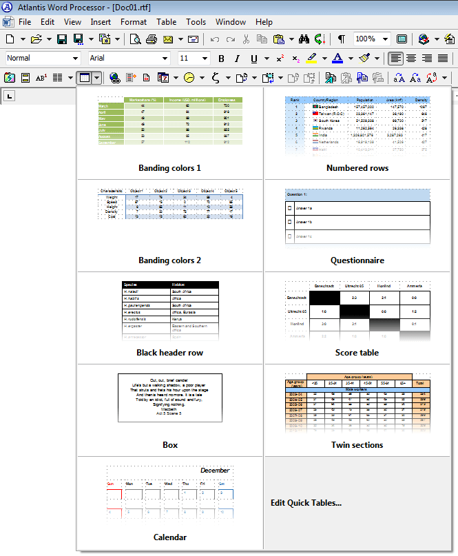 Quick Tables