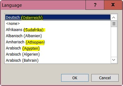 The so called &quot;Umlaute&quot; are missing:<br />&quot;Osterreich&quot; should be &quot;Österreich&quot;<br />&quot;Sudafrika&quot;should be &quot;Südafrika&quot;<br />&quot;Athiopien&quot; should be &quot;Äthiopien&quot;<br />&quot;Agypten&quot; should be &quot;Ägypten&quot;