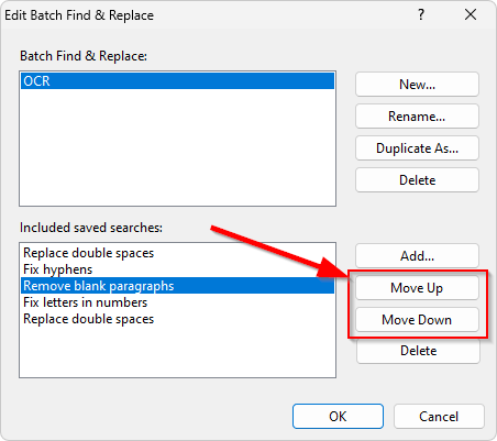 Reordering saved searches
