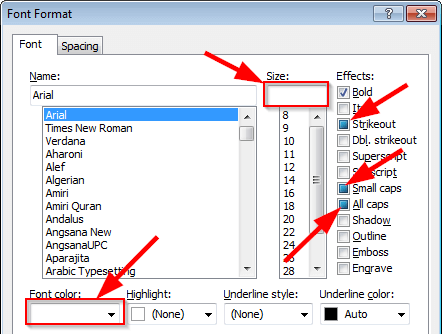 Undefined font formatting options