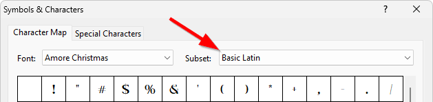 Character subset