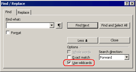 The 'Use wildcards' box