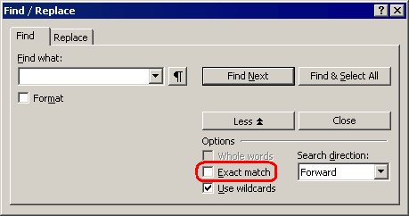 The 'Use wildcards' box