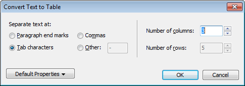 The 'Insert table' dialog