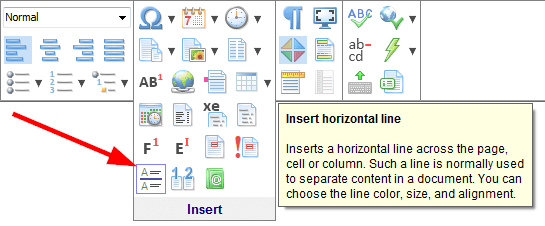 The 'Insert horizontal line' command