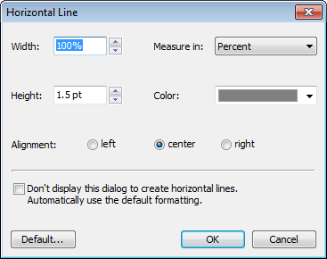 The 'Horizontal line' dialog
