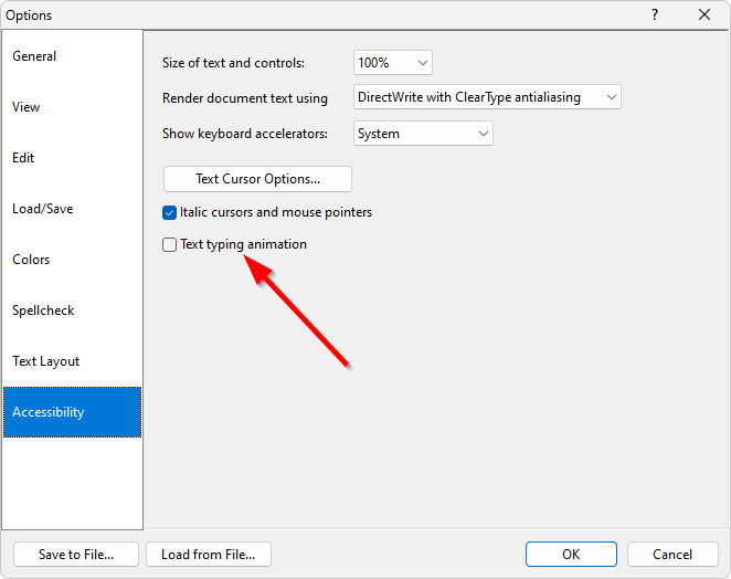 The 'Text typing animation' setting
