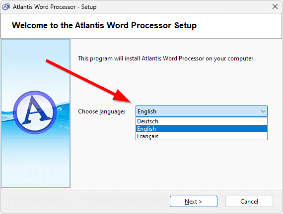 Choosing the interface language during the setup